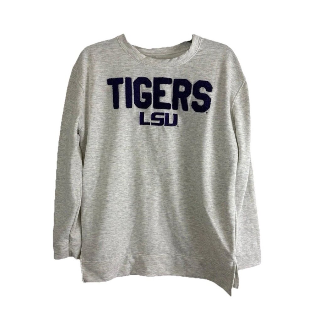 LSU Tiger Womens Sweatshirt Adult Size Medium Gray Purple Long Sleeve Casual - Picture 5 of 8